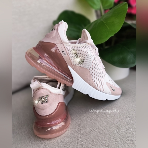 Bling Nike Women's Air Max 270 Pink Sneakers Shoes Customized with Crystals - Picture 5 of 7